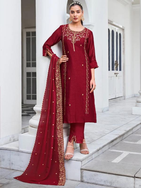 VP 9481 M Women Kurta and Trouser Duppata Set Silk Blend